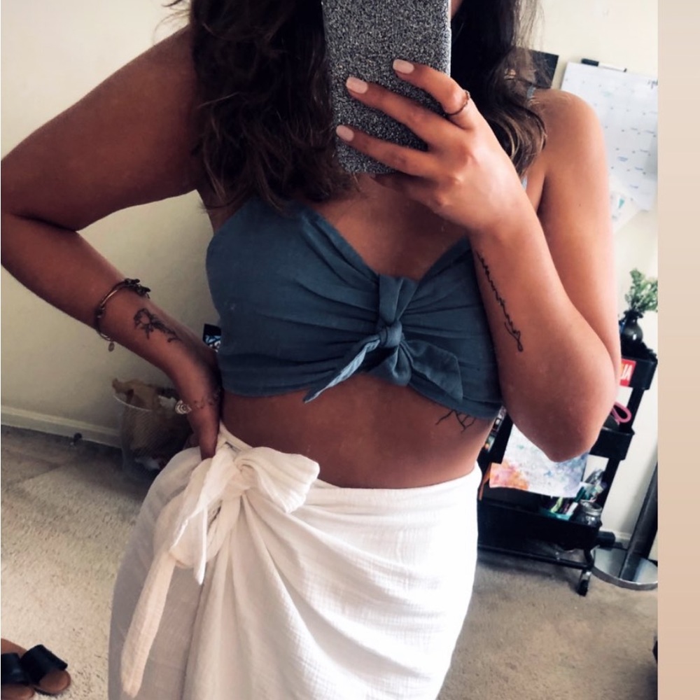 American Eagle Outfitters Denim Tie-Front Crop Top